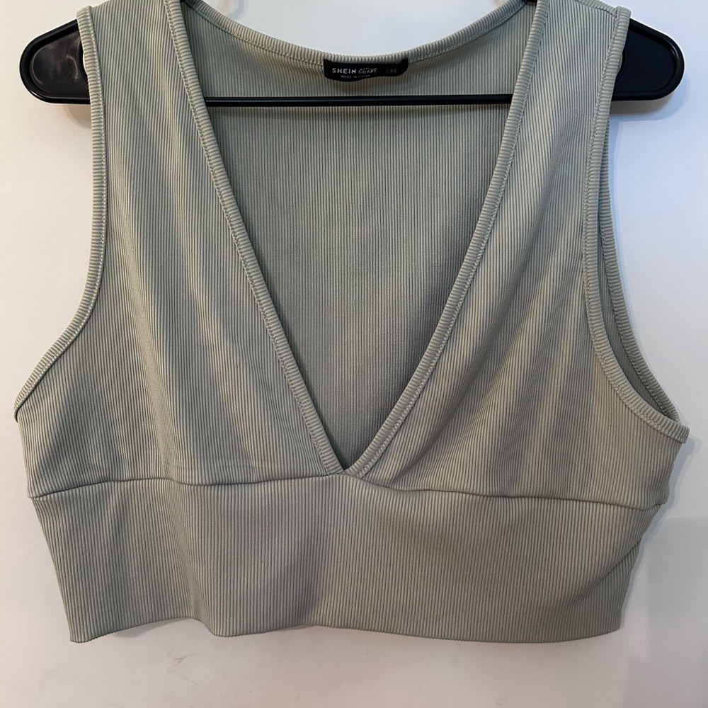 Sage Green Ribbed Crop Top